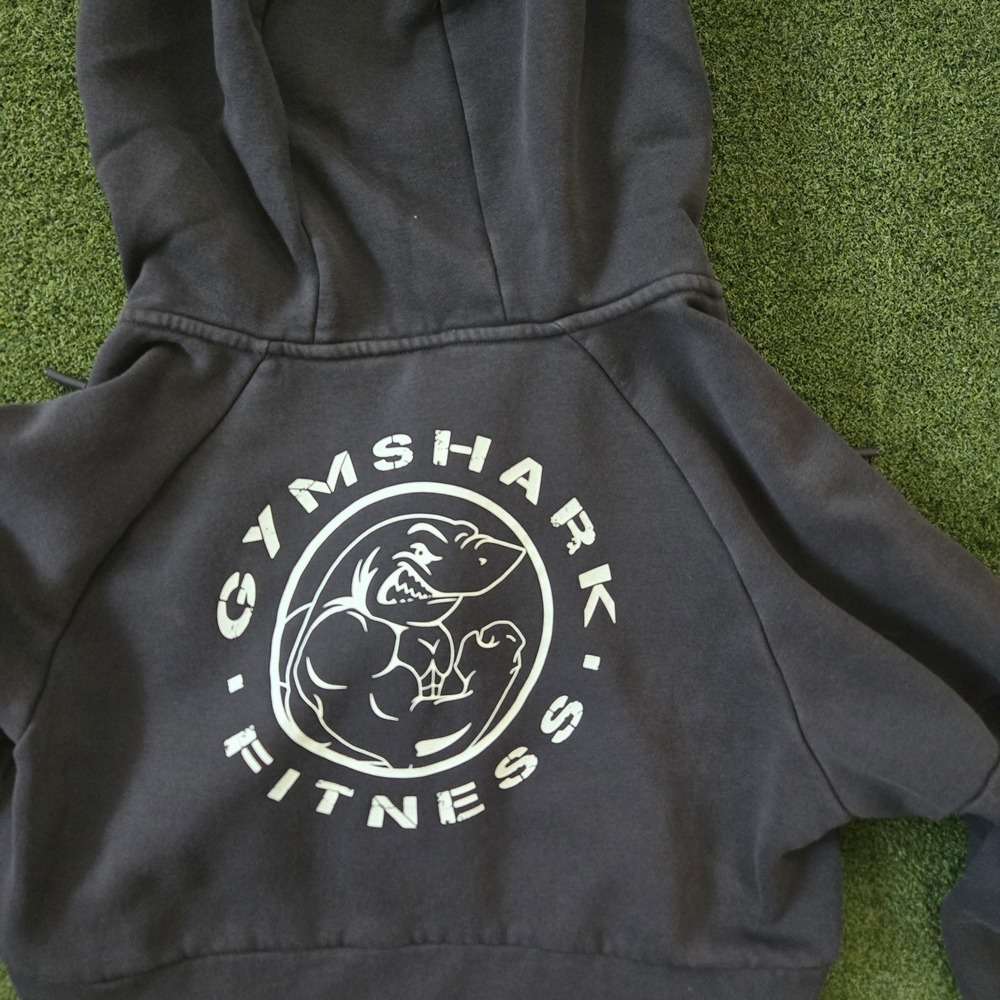 Gymshark Cropped Hoodie Womens Charcoal Gray Zip Up Sweatshirt Athleisure - Picture 5 of 10